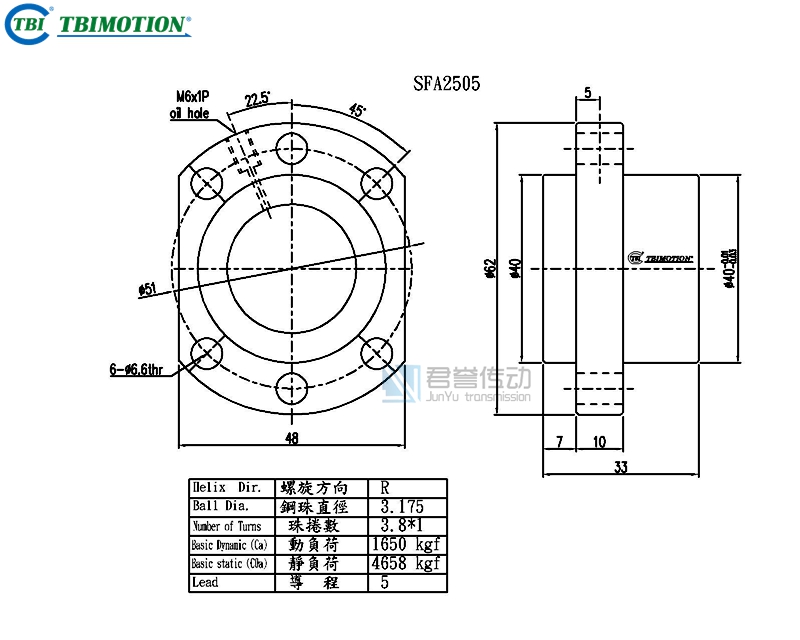 臺(tái)灣tbi滾珠絲桿SFAR02505C1D